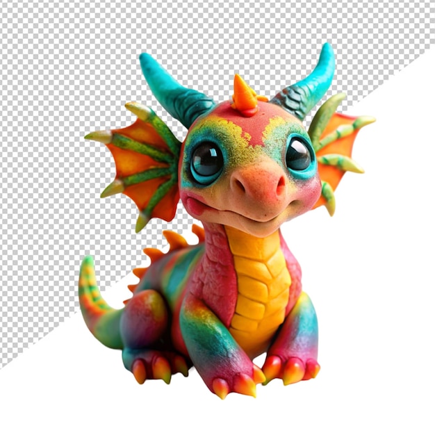 PSD cute colorful dragon on transparent background