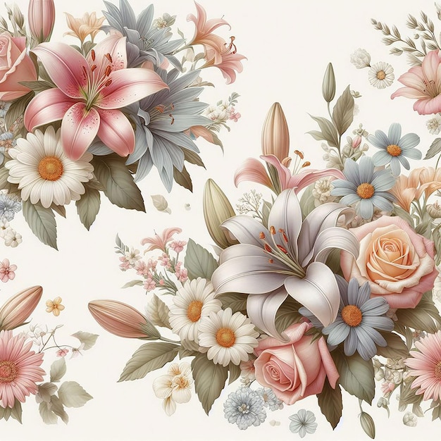 귀여운 다채로운 꽃 배경 원활한 패턴