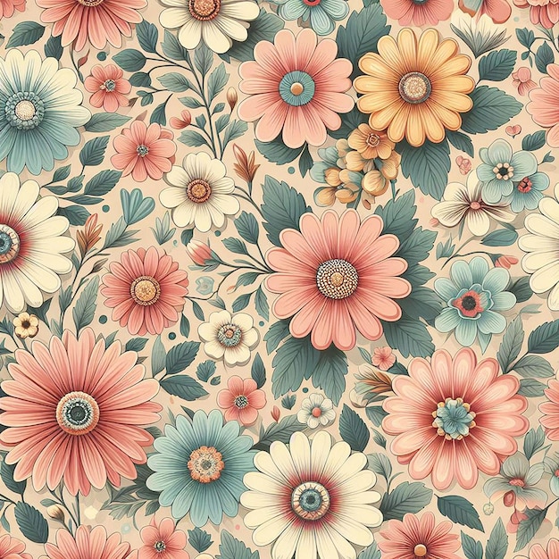 Cute colorful flower background seamless pattern