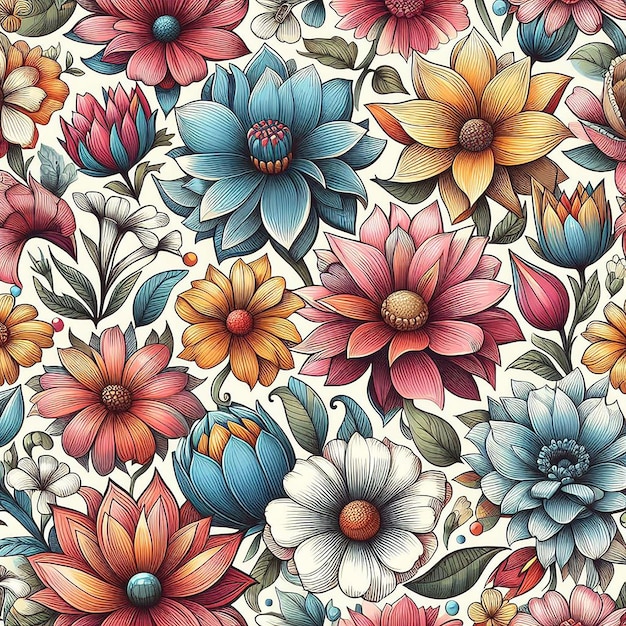 PSD cute colorful flower seamless pattern
