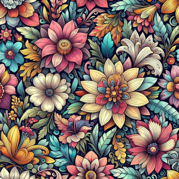 PSD cute colorful flower seamless pattern