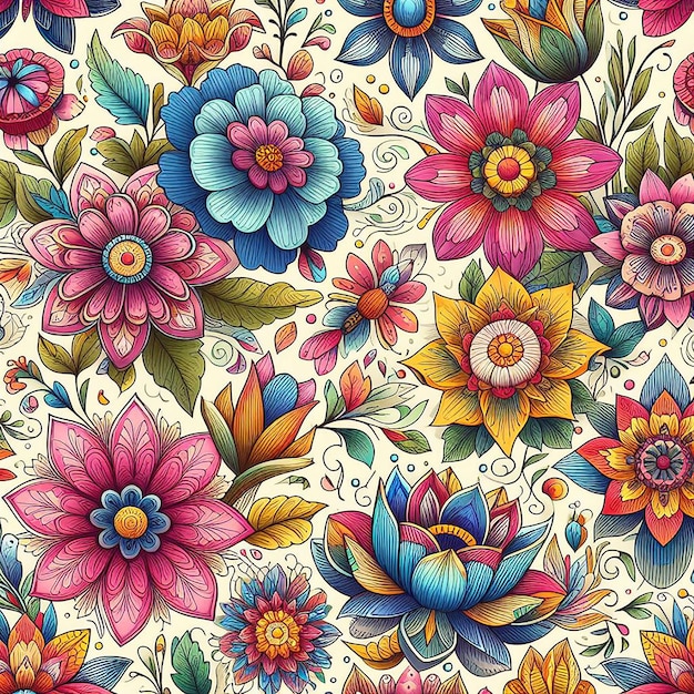 PSD 귀여운 다채로운 꽃의 무결한 패턴