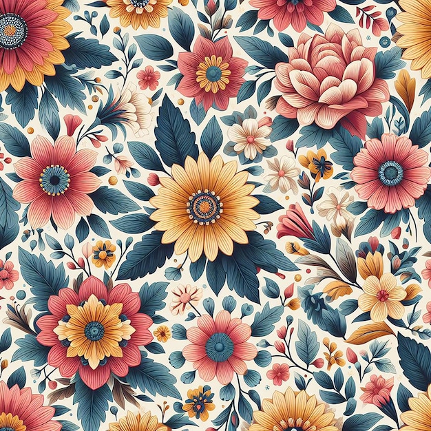 Un bel disegno senza cuciture di fiori colorati