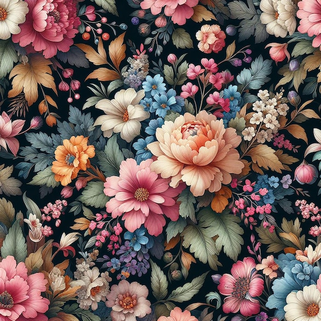 Un bel disegno senza cuciture di fiori colorati