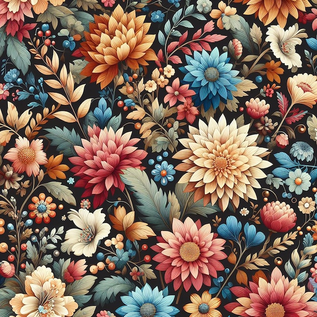귀여운 다채로운 꽃의 무결한 패턴