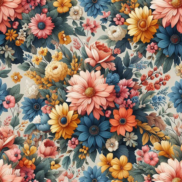 Un bel disegno senza cuciture di fiori colorati