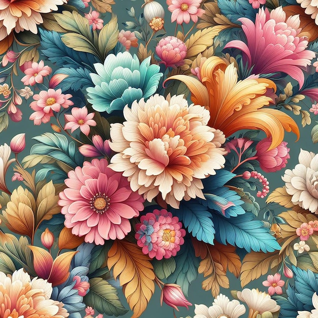 可愛い色鮮やかな花のシームレスパターン