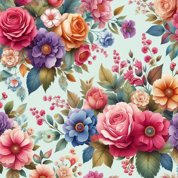 Un bel disegno senza cuciture di fiori colorati