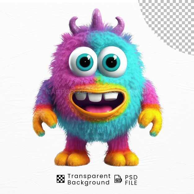 PSD cute colorful monster alien png transparent background