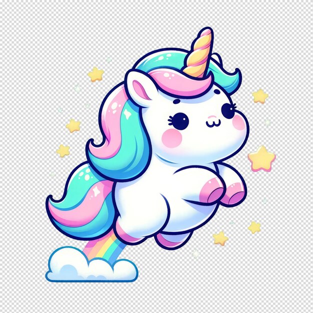 PSD cute colorful unicorns with stars illustration