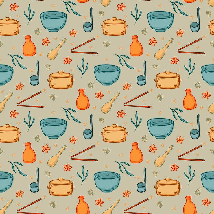 PSD cute cooking utensils seamless pattern background fabric textile wallpaper design