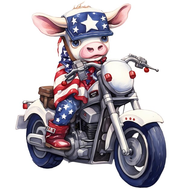 PSD cute cow american motorcycle clipart illustration