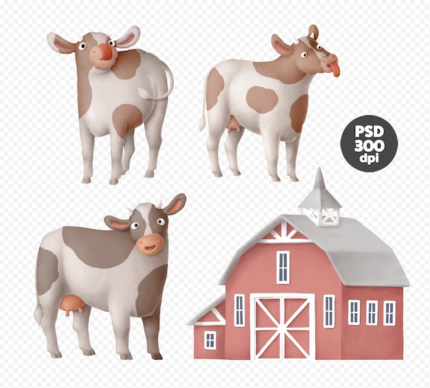 PSD cute cow characters clipart isolated