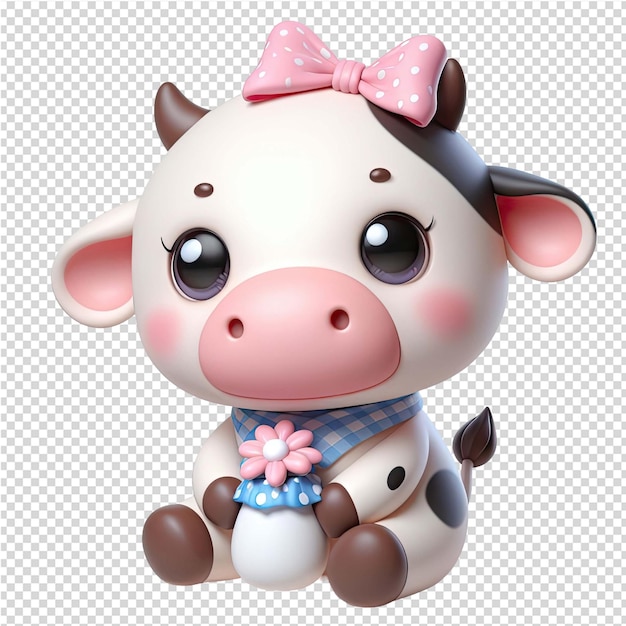 PSD a cute cow with a bow on its head