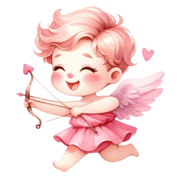 PSD cute cupid valentines day watercolor clipart illustration