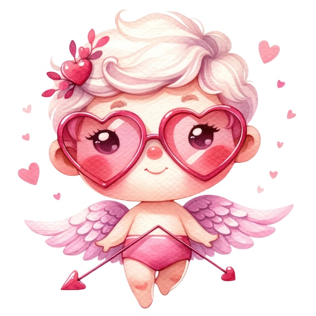 PSD illustrazione carina di clipart dell'acquerello di san valentino cupido