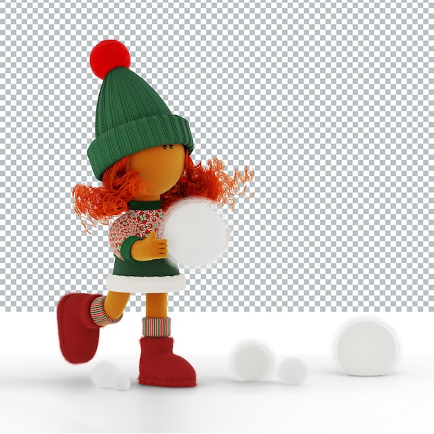 Cute curly red haired poppet girl playing snowballs