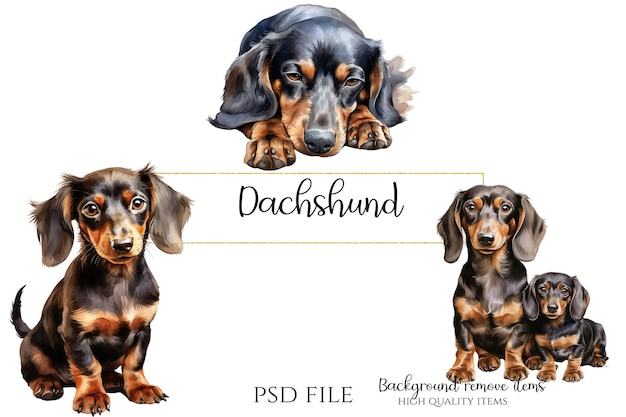 PSD 귀여운 dachshund 개 귀여운 개  ⁇ 화와 그래픽 클리파트