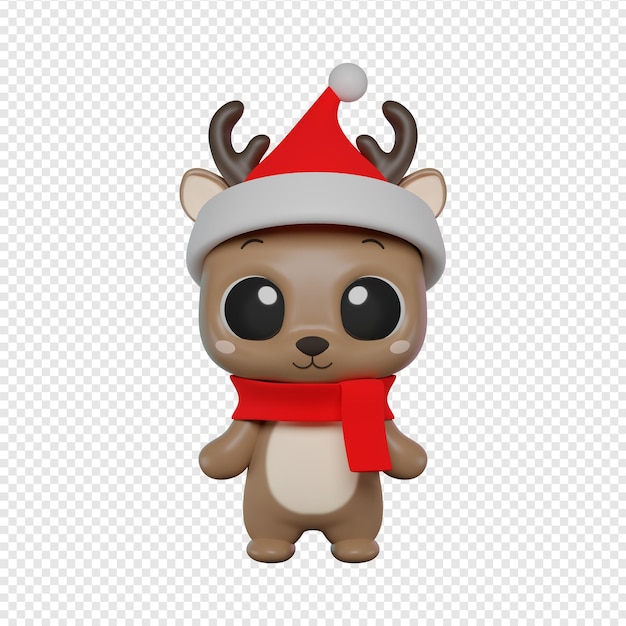 PSD 暖かいスカーフ、孤立した 3 d レンダリングに包まれたクリスマス帽子スタンドでかわいい鹿のキャラクター