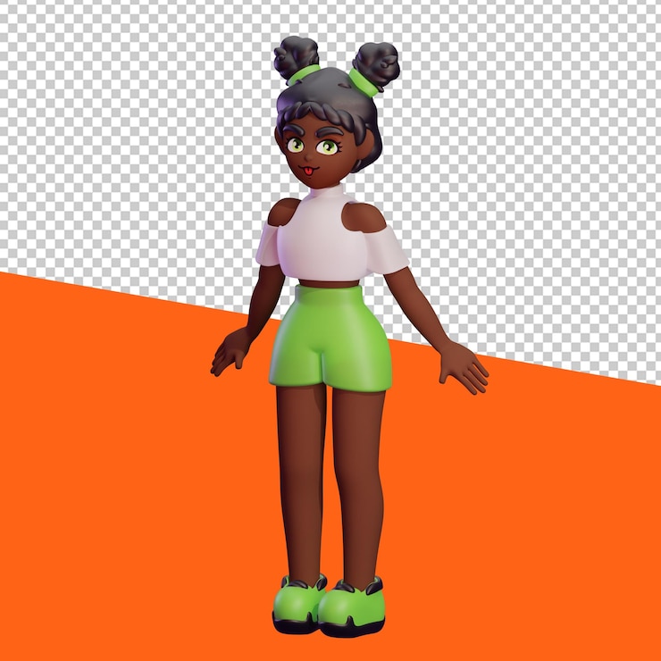 PSD cute diverse girls 3d illustration