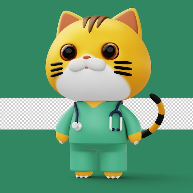 Simpatico gatto medico 3d cartone animato gatto carattere rendering 3d