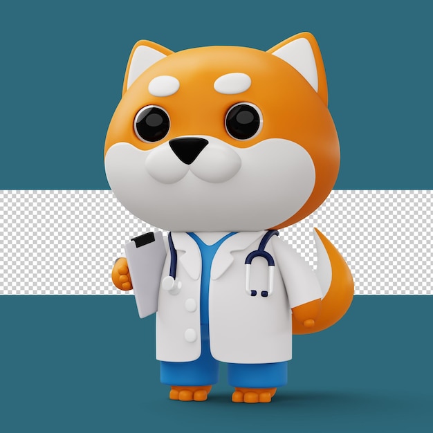 Cute doctor dog 3d cartoon dog character 3d rendering