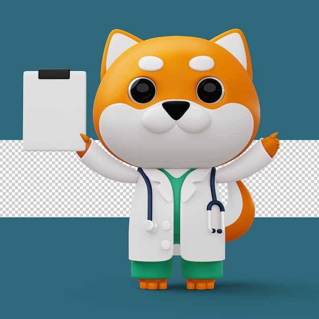 PSD cute doctor dog 3d cartoon dog character 3d rendering