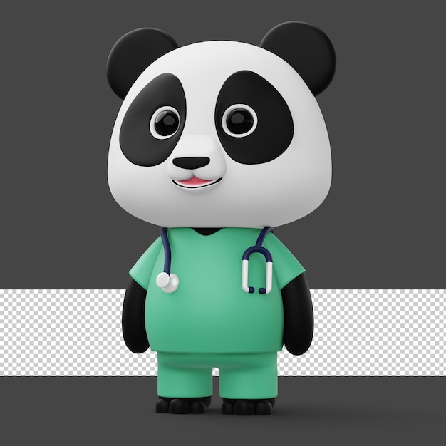 PSD cute doctor panda 3d cartoon panda character 3d rendering illustration