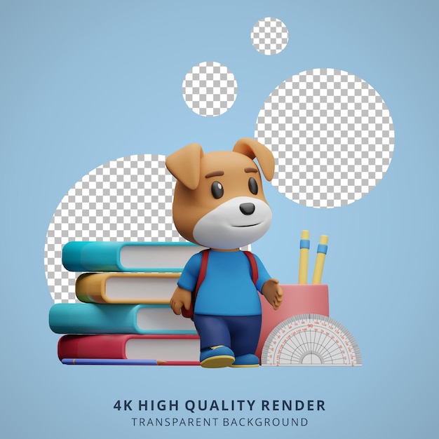 PSD cute dog back to school mascot 3d character illustration