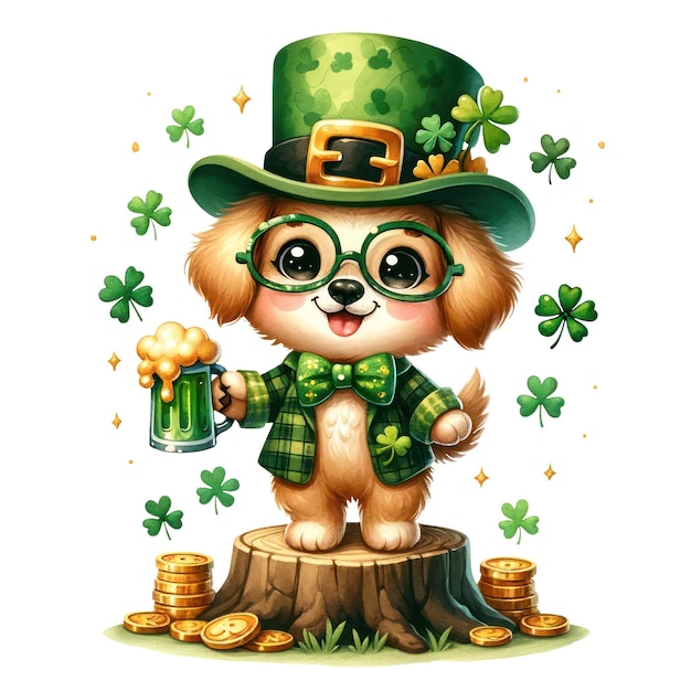 PSD cute dog st patrick's day clipart ilustracja