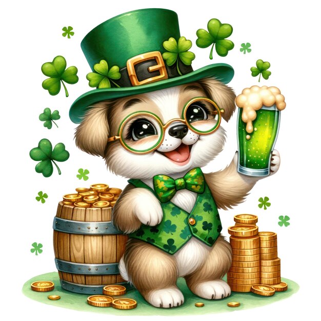 PSD cute dog st patricks day clipart illustration