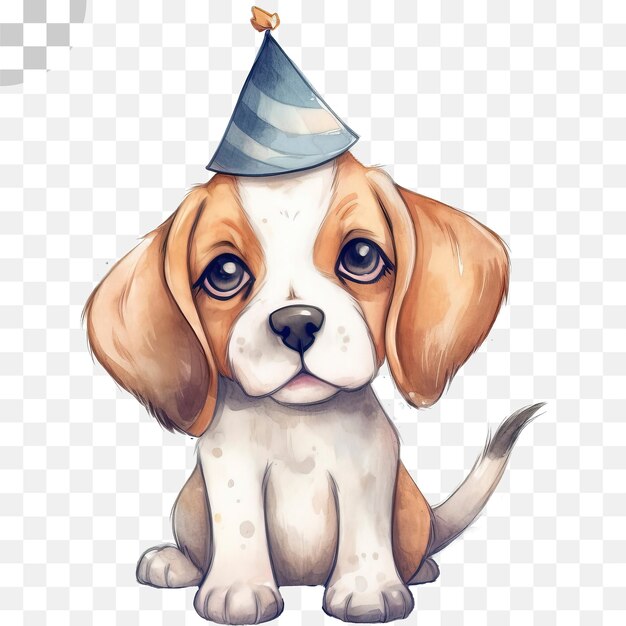 PSD cute dog wearing a birthday hat