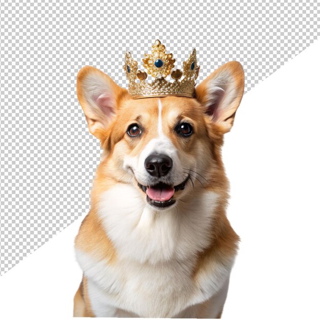 PSD a cute dog wearing crown on transparent background