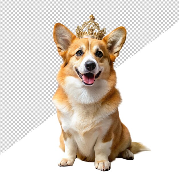 PSD a cute dog wearing crown on transparent background