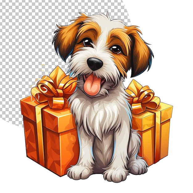 PSD cute dog with gifts illustration on transparent background