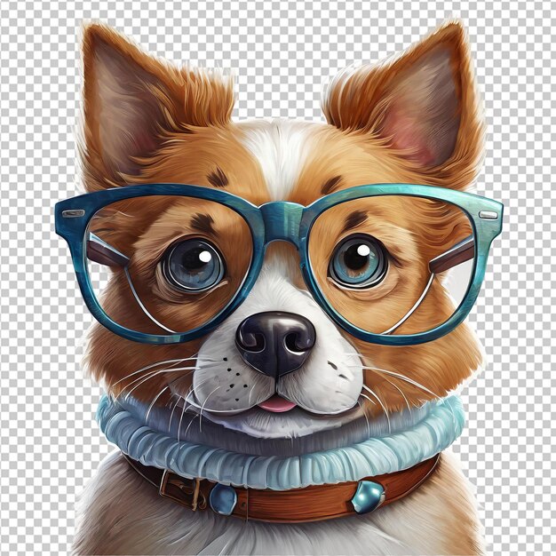 Cute dog with glasses isolated on transparent background