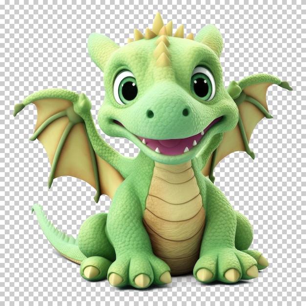 Cute dragon stuffed toy isolated on transparent background