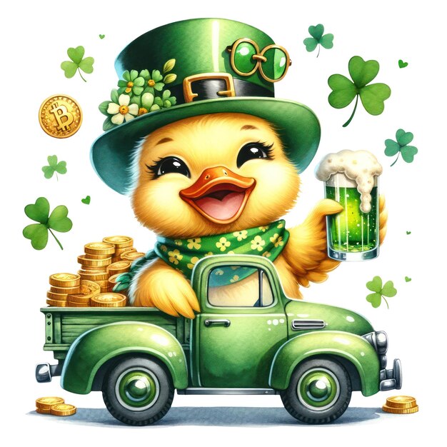 PSD cute duck st patrick's day clipart ilustracja