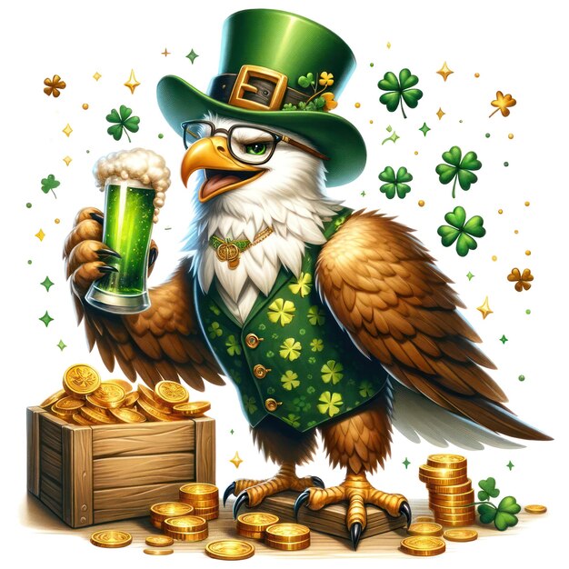 PSD cute eagle st patrick's day clipart illustrazione