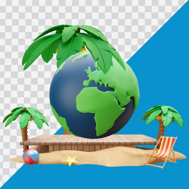 cute earth 3d icon illustration editable