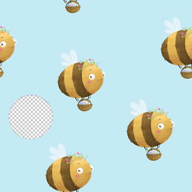 Cute easter bees pattern on light blue background