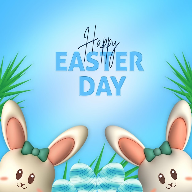 Cute easter bunny background with 3d style
