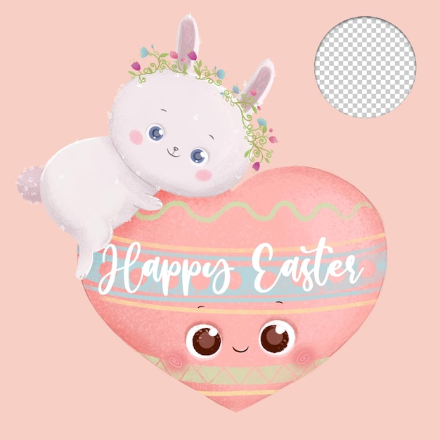 PSD cute easter bunny on decorated heart on pink background