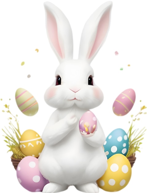 PSD un carino coniglietto di pasqua con un clipart di uova