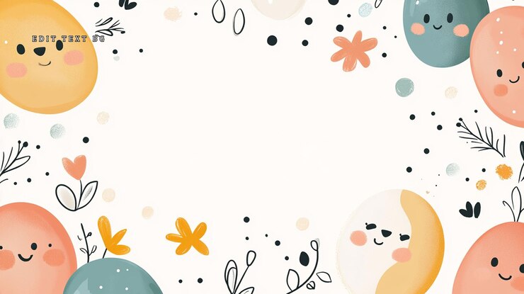 PSD cute easter eggs and flowers border on white background