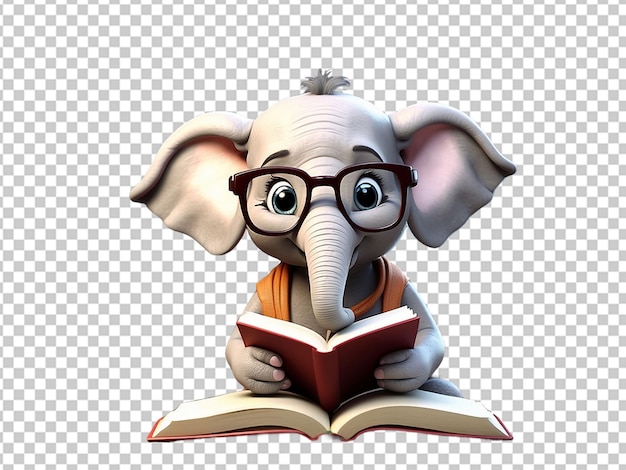 PSD cute elephant is reading a book