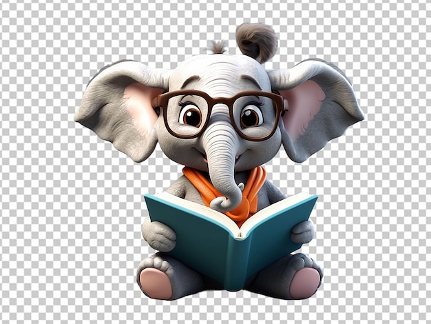 Cute elephant is reading a book