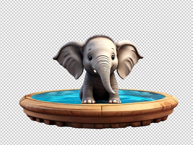 Elefante carino che nuota in un tup di legno su uno sfondo trasparente