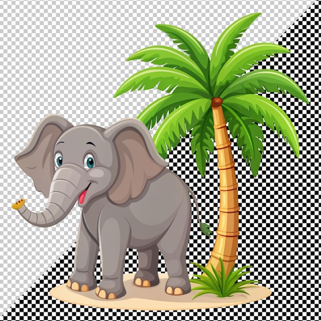 PSD cute elephant under palm tree