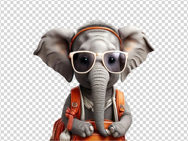 A cute elephant wearing sunglasses on transparent background